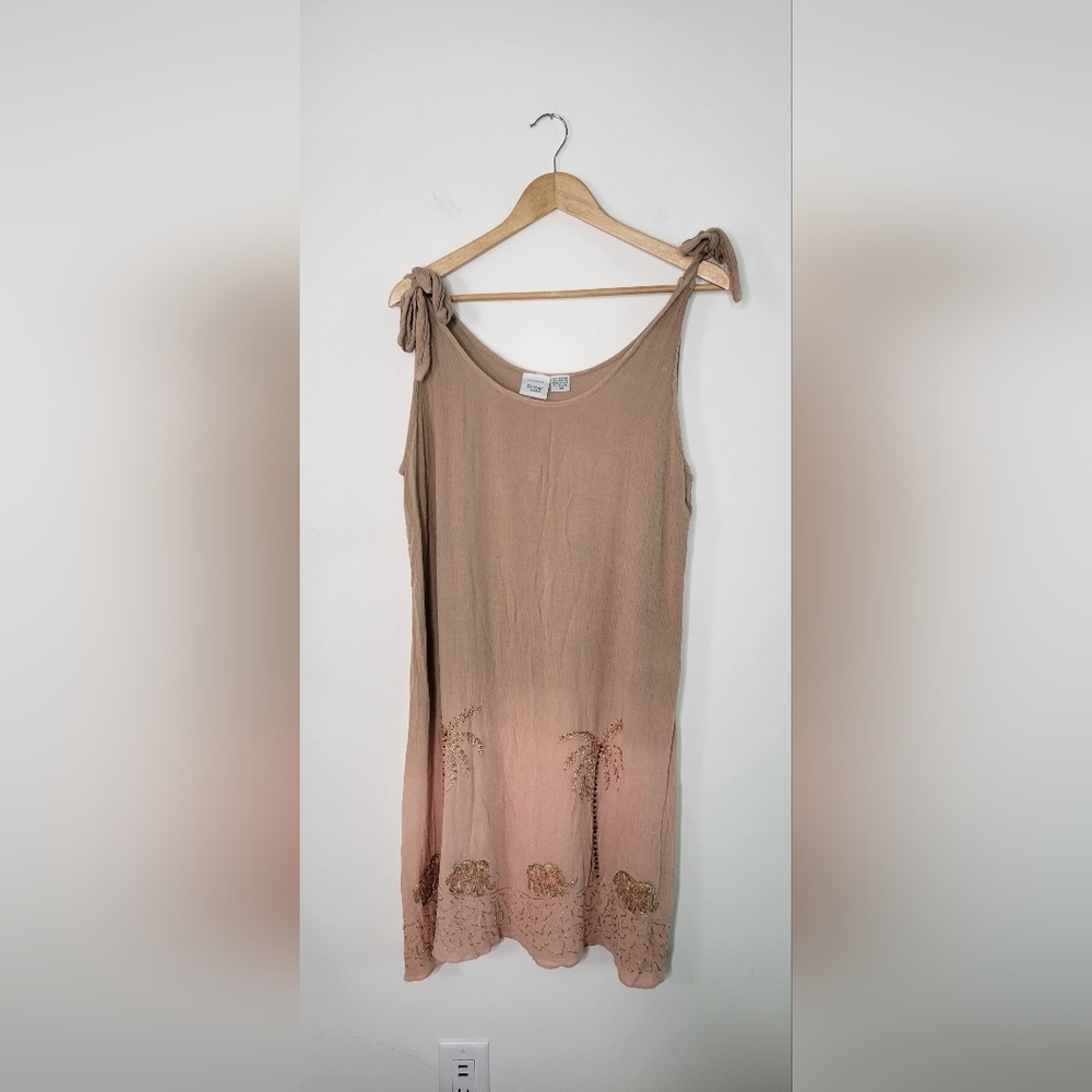Embroidery Ombre Bohimian Beach animal print Tan color Dress Size L